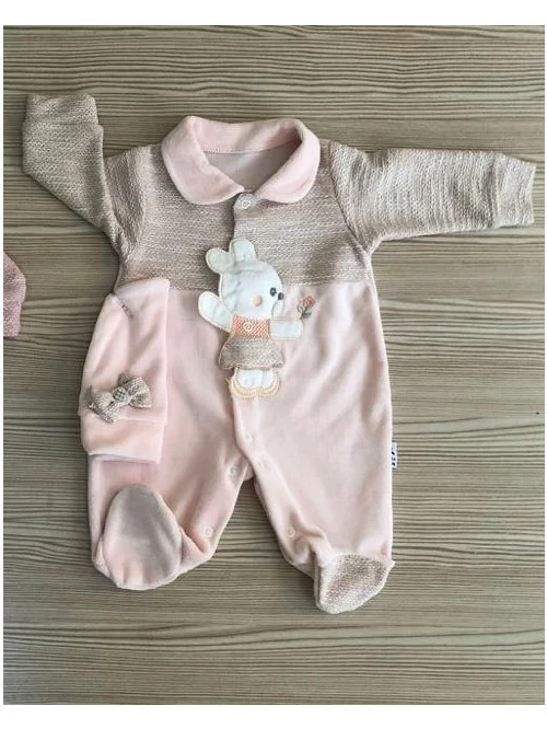 Pajacyk niemowlęcy welurowy 8169 (3-9M) J.Róż